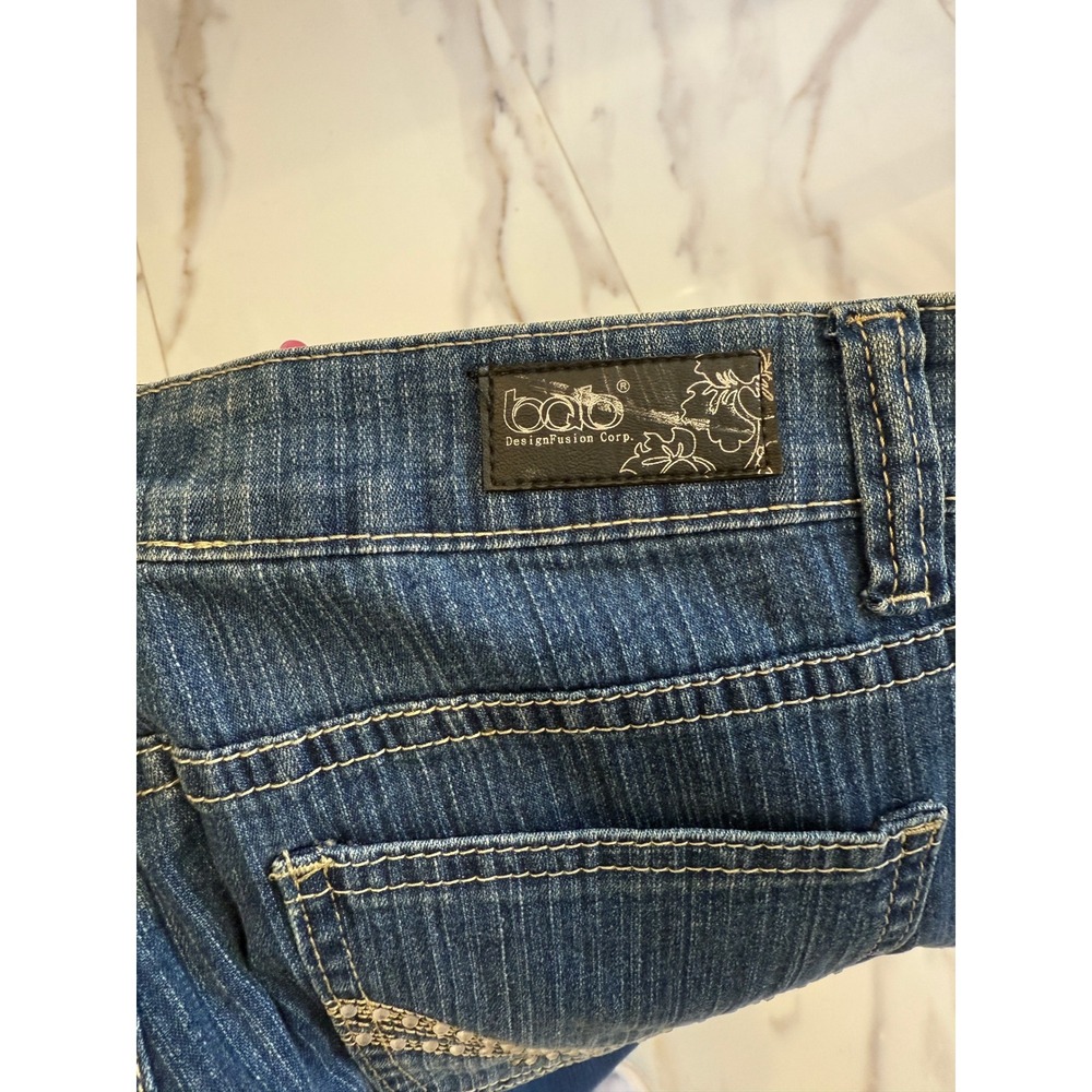 Babo Design Fusion Corp Blue Pinstripe Rhinestone Bootcut Jeans Womens 17 - Picture 8 of 8